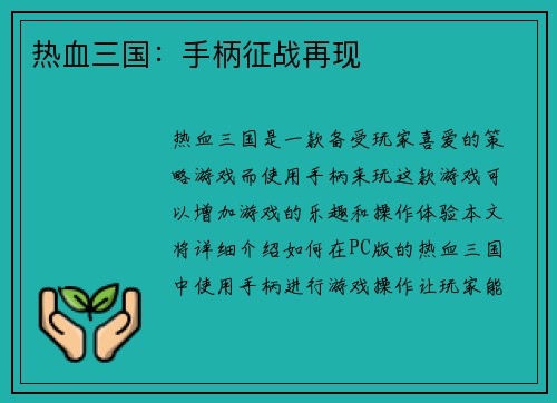 热血三国：手柄征战再现